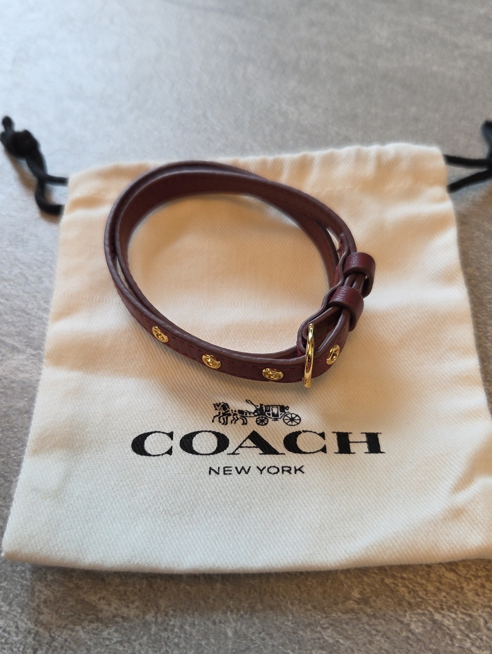 Coach Double-Wrap Leather Bracelet with Gold Studs